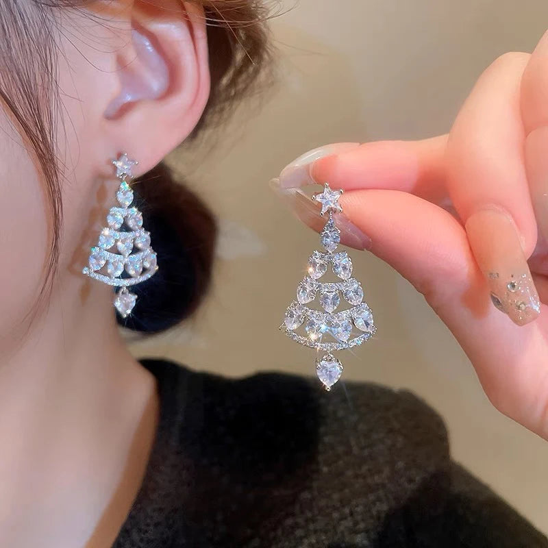 European and American style versatile Christmas tree earrings with high-end feel and micro inlaid zircon Christmas earrings