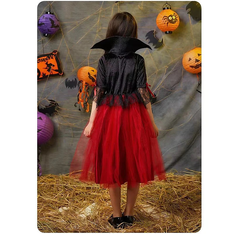 Girl Vampire Halloween Dress for Kid Ghost Bride Gothic Cosplay Vampire Costume Dress for Kids Carnival Outfit Black Red Clothes