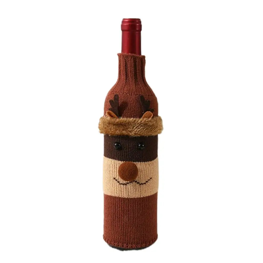 Christmas Sweater Wine Bottle Cover Set Santa Snowman Knitted Wine Bottle Bag Christmas Party Dinner Table Decoration