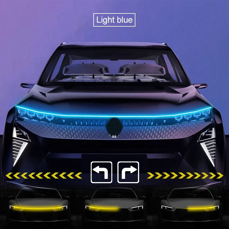 Dynamic Led Car Hood Light Strip With Turn Signal Indicator Flexbile Engine Hood Guide Decorative DRL Daytime Running Lights 12V