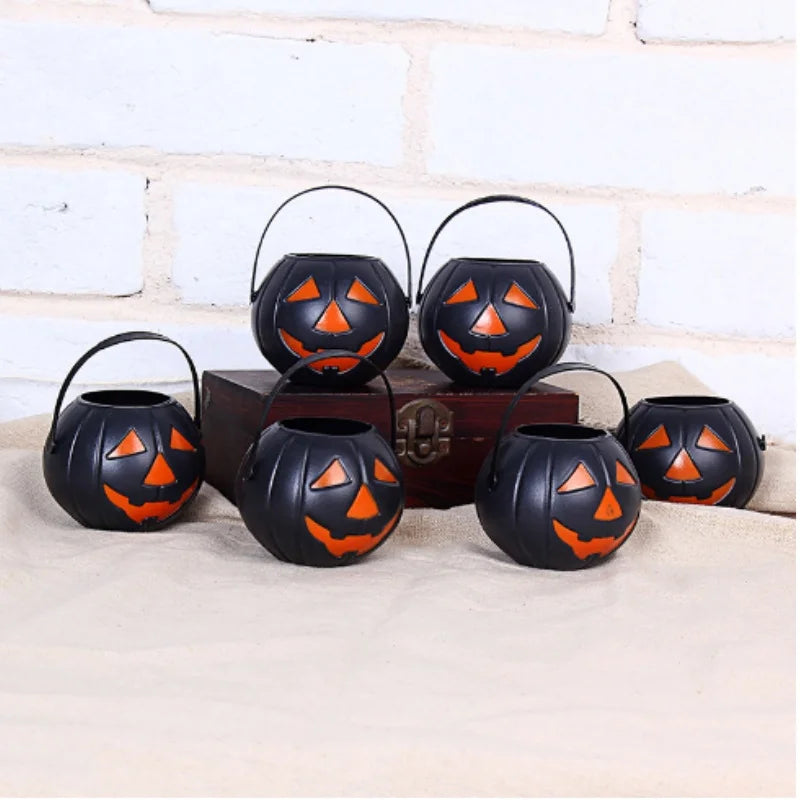6pcs/set mini Candy Bucket Halloween Pumpkin Package Cute Kid Handle Box Plastic Cosplay Children Costume Party Faver Gift Decor
