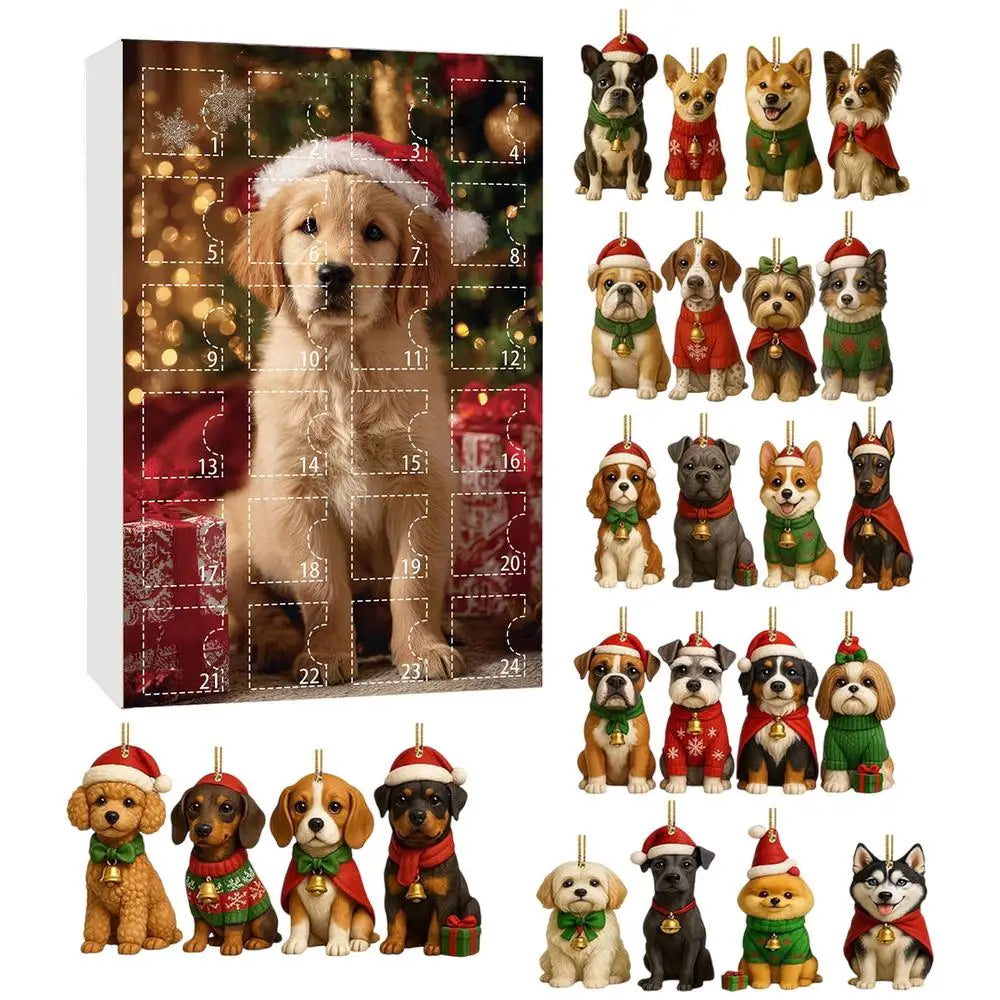 Dog Advent Calendar 24 Days Countdown 2D Acrylic Christmas Ornaments Pet Lover Gift Tree Home Window Car Holiday Decorations