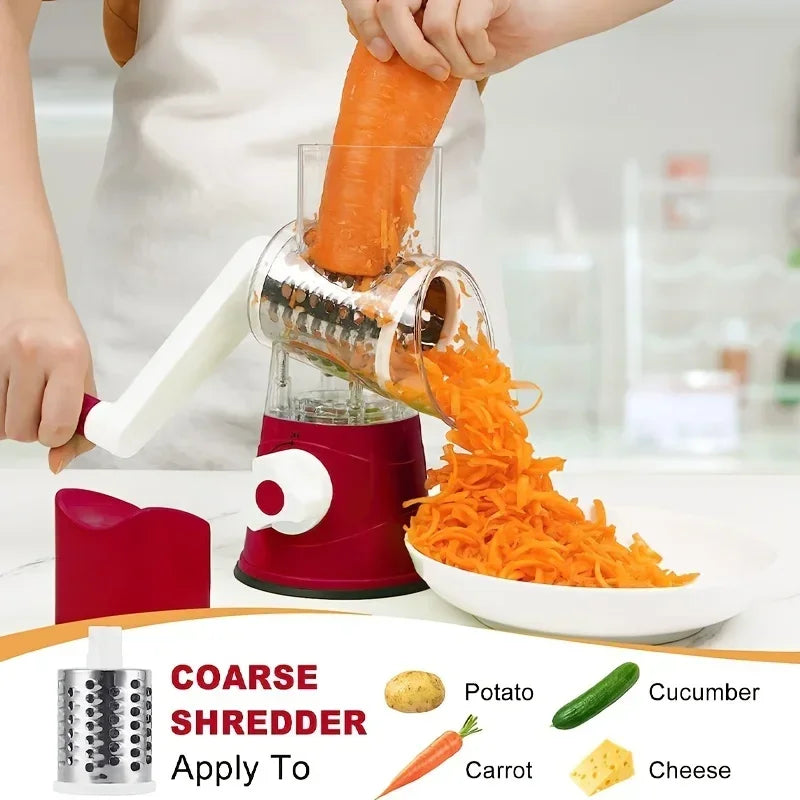 3in1 Vegetable Slicer Multifunctional Rotary Handheld Grater with 3 Sharp Rollers Vegetable Slicer Cheese Shredder Kitchen Tools