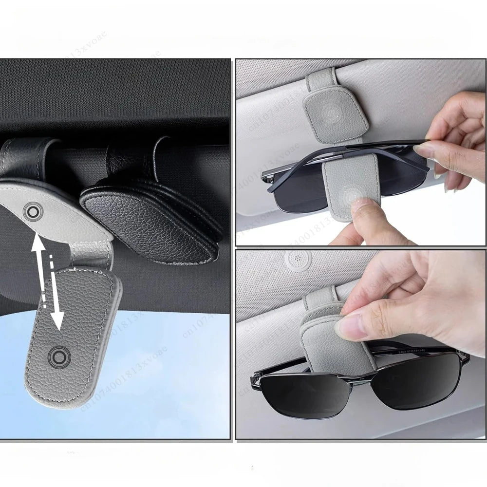 Sunglasses Holder Is Suitable for Car Sun shades Magnetic Leather Sunglasses Clip and Ticket Clip Car Sunshade Accessories