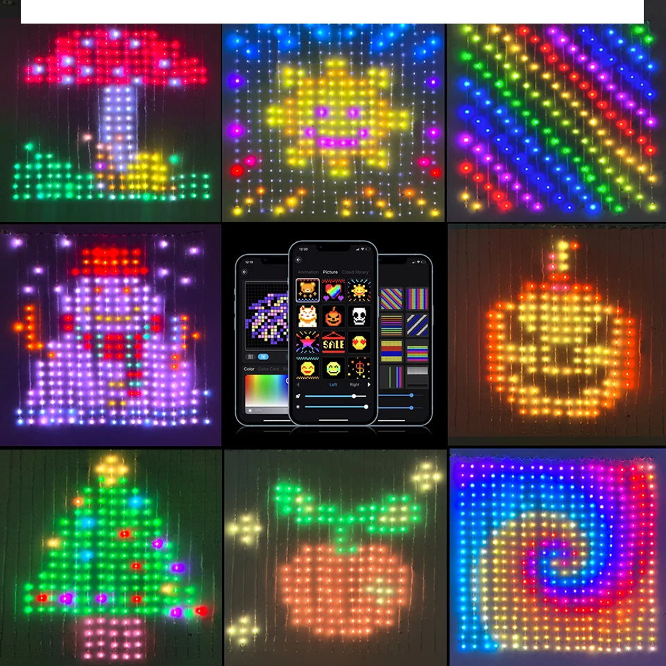 APP Control Smart LED Curtain Lights Sting USB 5V Fairy Light DIY Text Pattern Display for Room Outdoor Garden Christmas Decor