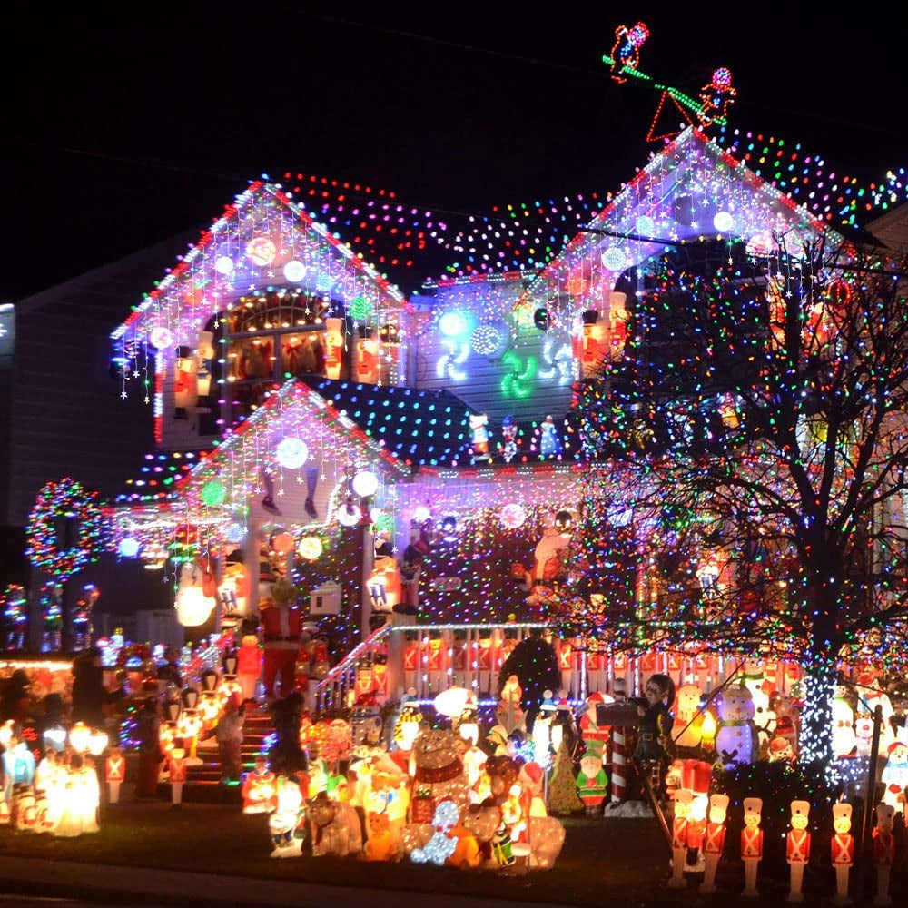 snowflake Christmas Decoration 2025 Street Garlands on The House LED Icicle Lights Outdoor Waterproof Curtain Fairy String Light