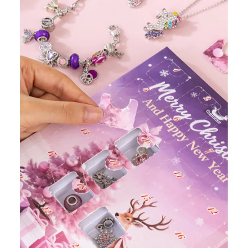 Christmas Crystal Bracelet Advent Calendar Gift Lost Butterfly Gold Silver 24 Day Countdown 2025 Children Blind Box Mood Props