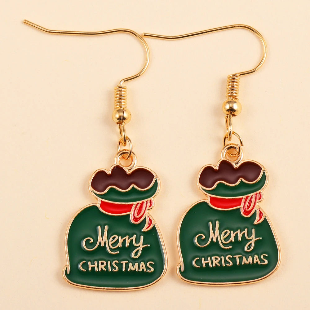 2Pairs Cute Christmas Set Earring Alloy Enamel Bell Snowflake Snowhouse Design Earrings - Perfect Holiday Jewelry Gift