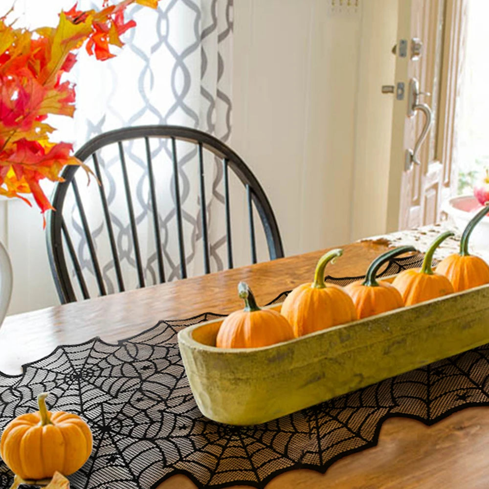 Halloween Home Party Decorations Black Lace Table Runner Spider Web Fireplace Mantel Cover Halloween Decorations Cloth Supplies