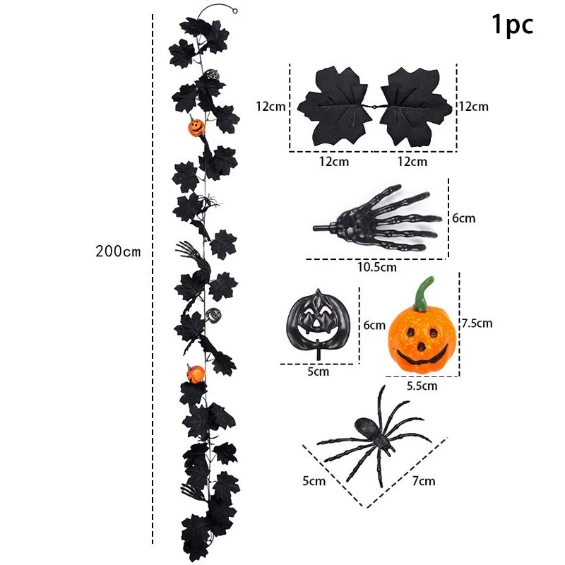 1 Halloween Wreath - 5.74ft Gothic Maple Leaves And Pumpkin Vines With Spooky Decorations To Create A Spooky Holiday And Firepla