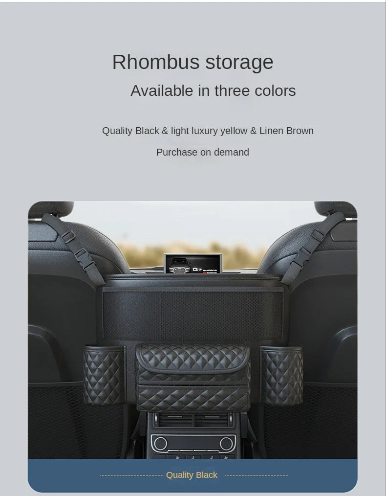 Leather Car Seat Middle Hanger Storage Bag Luxury Auto Handbag Holder Between Seats Tissue Water Cup Pockets Stowing Tidying
