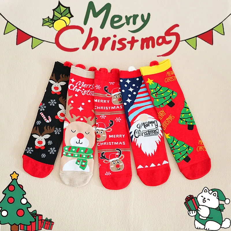 5 Pairs Christmas Socks For Woman Santa Claus snowman Christmas Socks Kawaii Cartoon Animal Girls Christmas Gifts