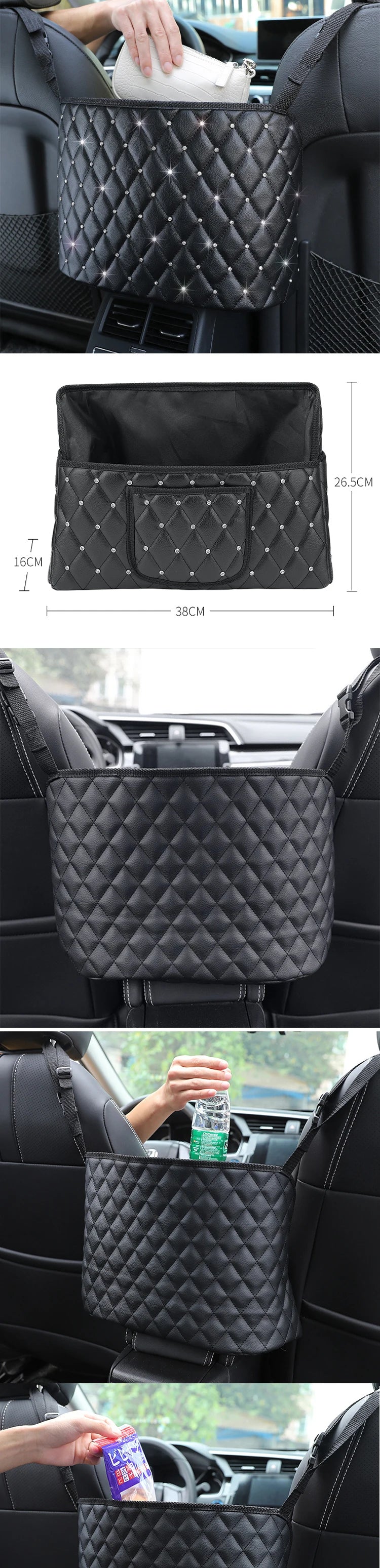 Car Seat Middle Hanger Storage Bag Leather Handbag Holder Tissue Water Cup Pockets Stowing Tidying Car Interior Accessories