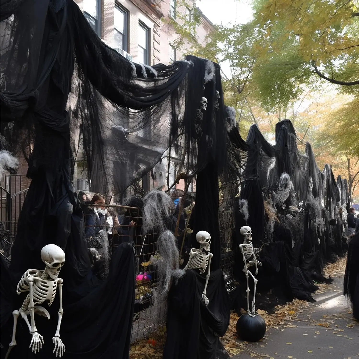 5/1PCS Halloween Black Gauze Horror Haunted Houses Decor Black Creepy Cloth Party Home Doorway Wall Gauze Terror Scene Props