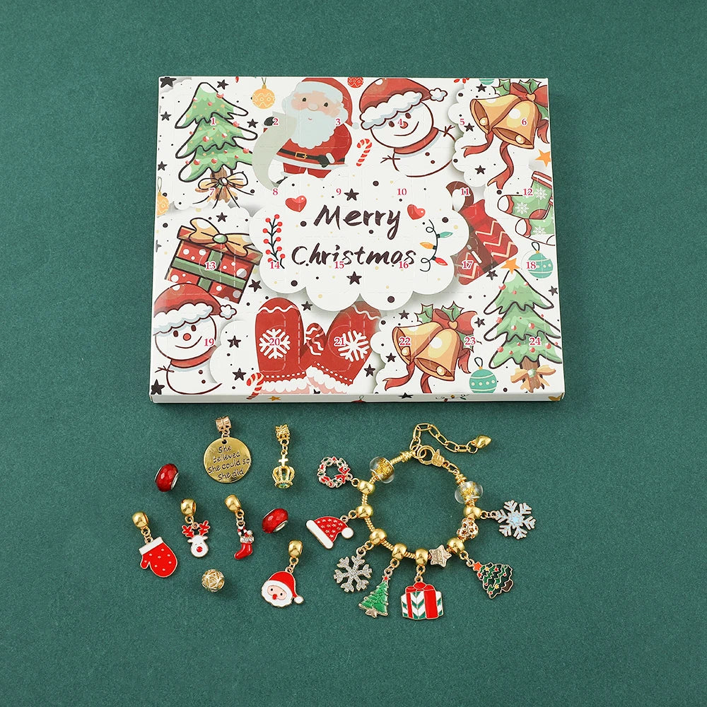 Cute Cartoon Christmas Blind Box Advent Calendar DIY Jewelry Exquisite Bracelets And Necklaces for Girls Birthday Fashion Gifts