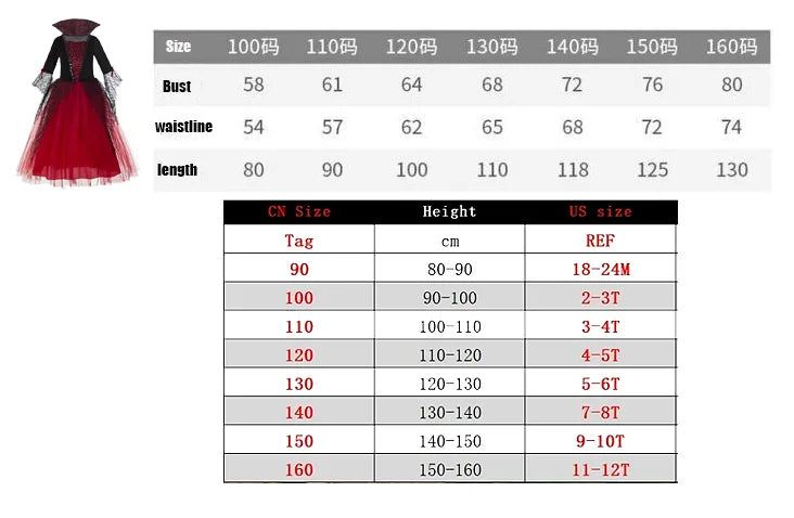 Girl Vampire Halloween Dress for Kid Ghost Bride Gothic Cosplay Vampire Costume Dress for Kids Carnival Outfit Black Red Clothes