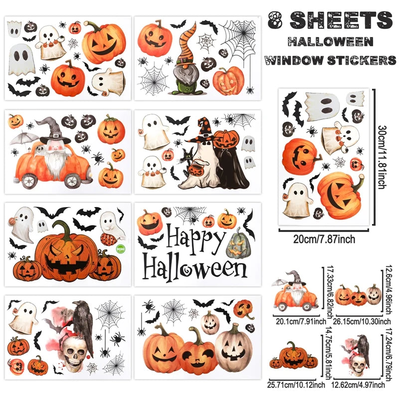 Halloween Window Sticker Halloween Theme Party Decoration Kids Favors Pumpkin Bat Window Stickers Trick or Treat Party Supplies