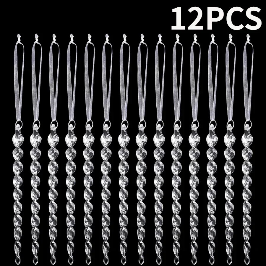 Christmas Acrylic Snowflake Clear Simulation Icicle Ornaments Xmas Tree Hanging Pendants DIY Winter New Year Party Decoration