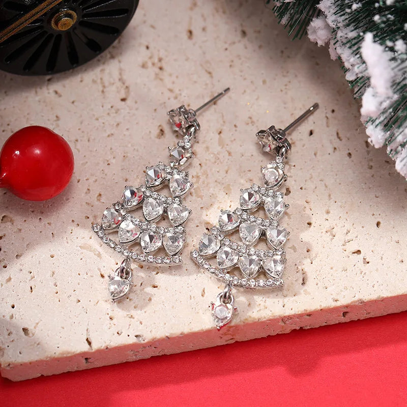 European and American style versatile Christmas tree earrings with high-end feel and micro inlaid zircon Christmas earrings