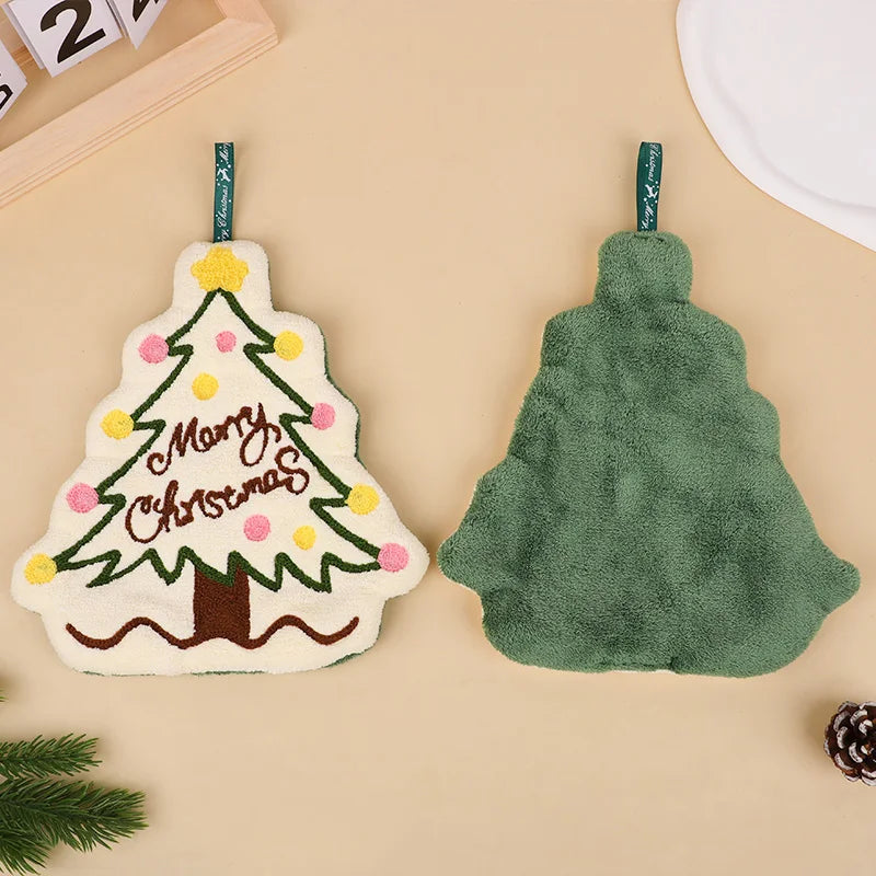 Christmas Hand Towel Cartoon Gingerbread Man Snowman Coral Fleece Towel Christmas Home Kitchen Bathroom Decoration Xmas Gifts