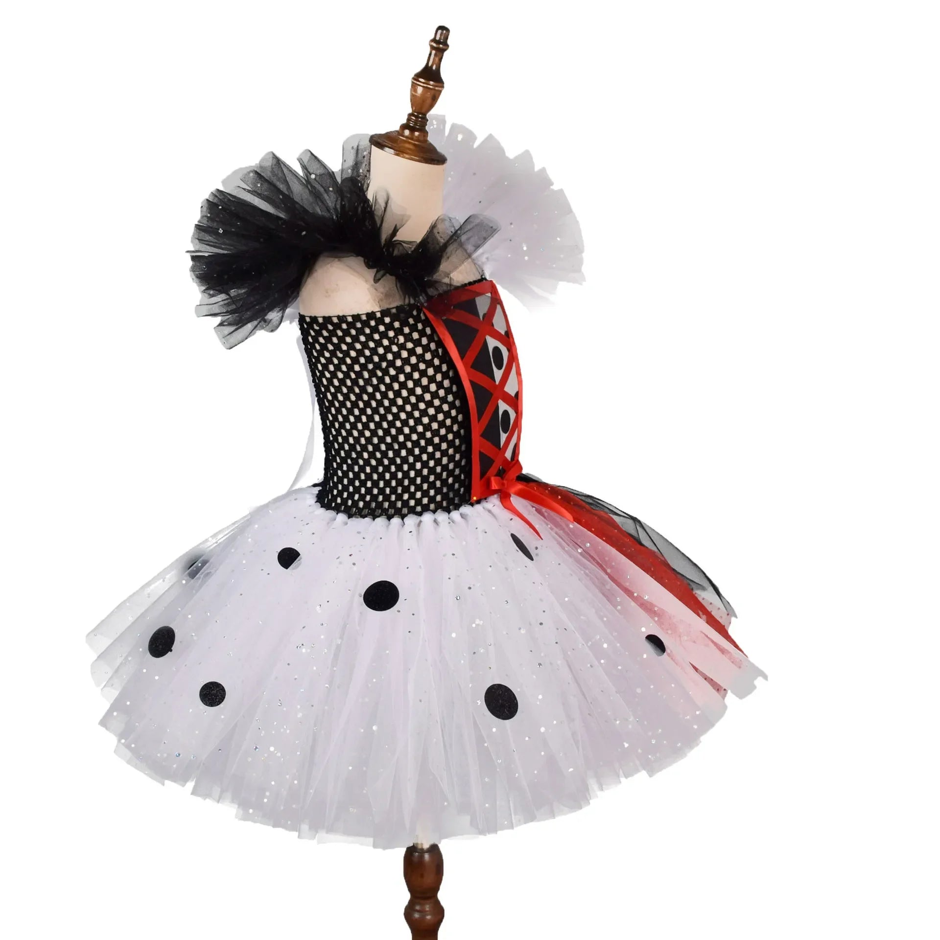 Cosplay Black White Cruella Girls Costume Black Dot Tutu Dress for Kids Villian Cruella De Vil Halloween Outfit Children Clothes