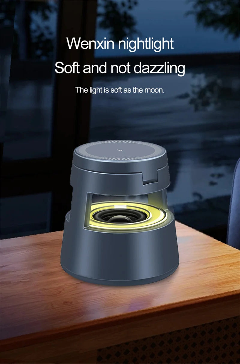 3 in 1 Magnetic Wireless Charger Bluetooth Speaker LED Light Desktop Fast Charging Phone Stand For iPhone 16 15 iWatch Airpods