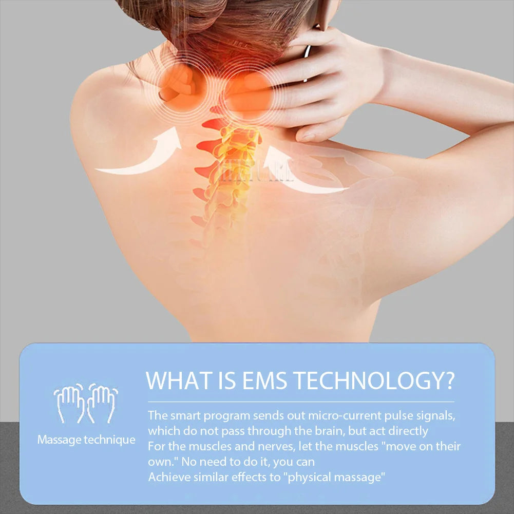Smart Back Neck Massager with Heating TENS Pulse Cervical Muscle Massage Wireless Shoulder Relief Pain Health Care