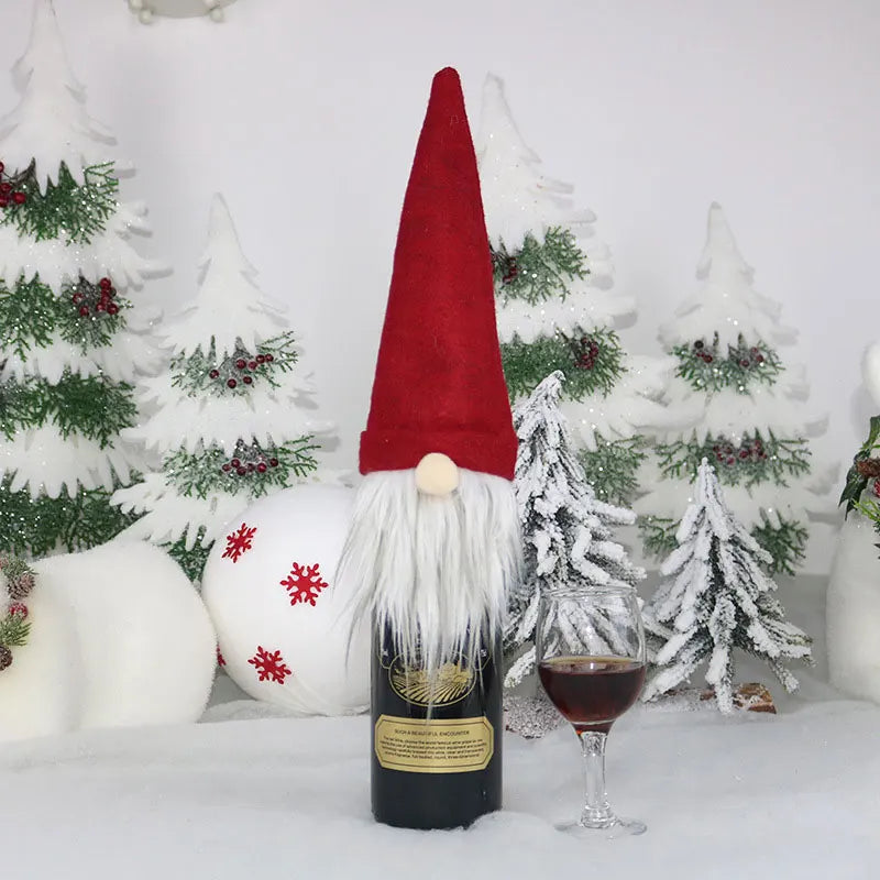 Christmas Wine Bottle Cover Toppers Light Up Santa Claus Gnomes Bottle Bags For Holiday Xmas Table Decorations