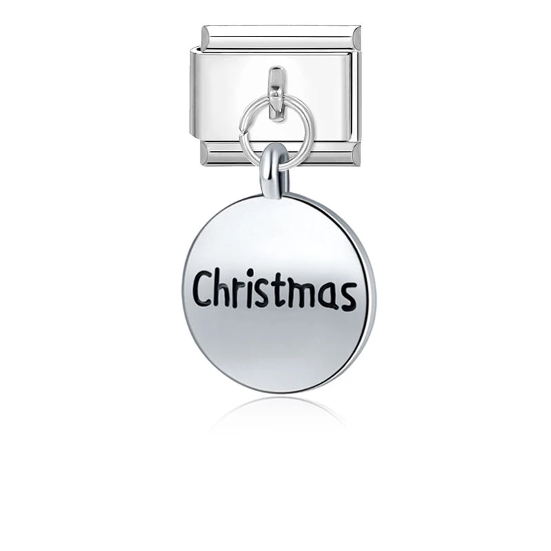 2025 New Original Christmas Tree Santa Claus Italian Charm Links Fit 9mm Bracelet Stainless Steel Jewelry Making Christmas Gift