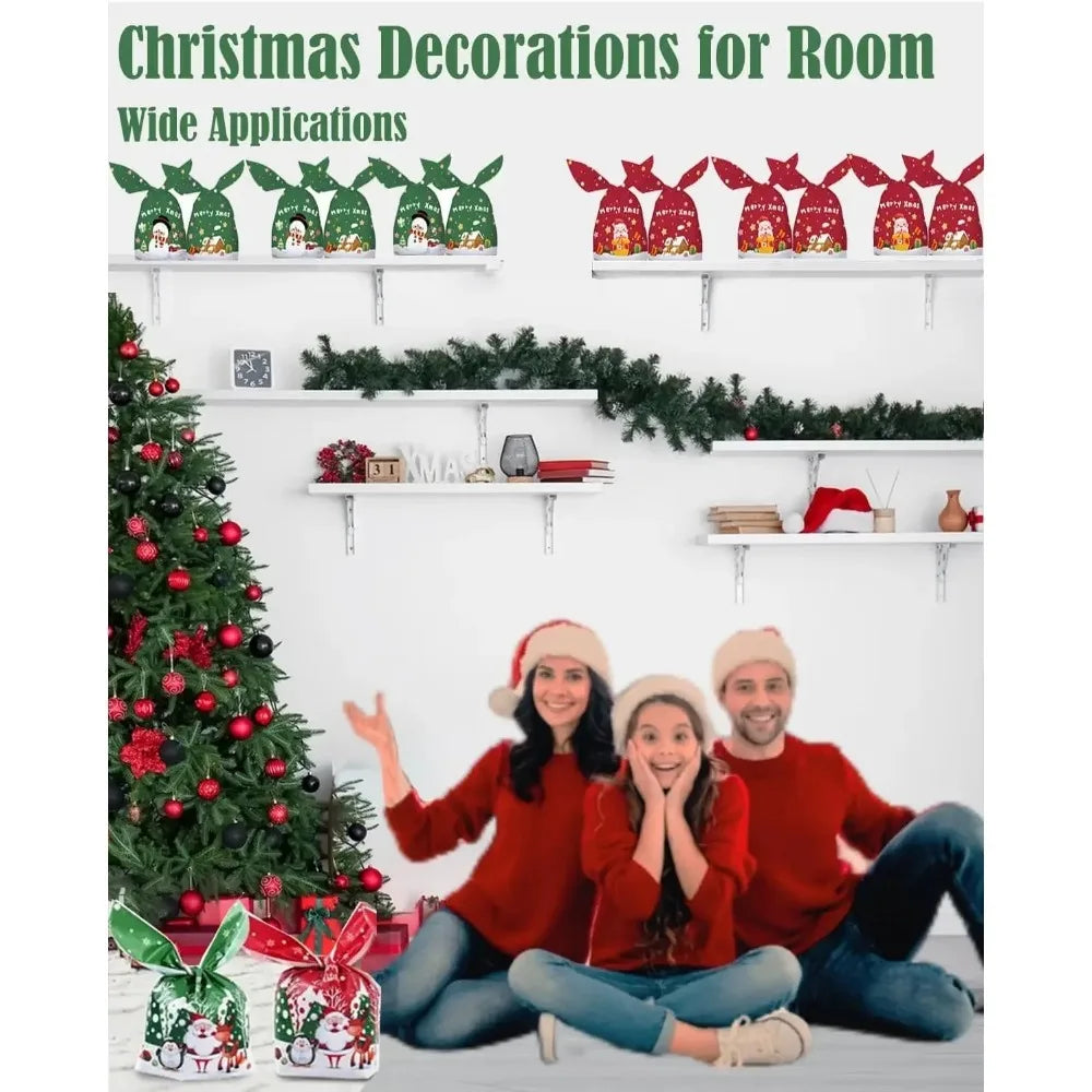 50PCS Santa Claus Snowman Candy Bags Christmas Plastic Gift Bag Merry Christmas Decorations Noel Gifts New Year