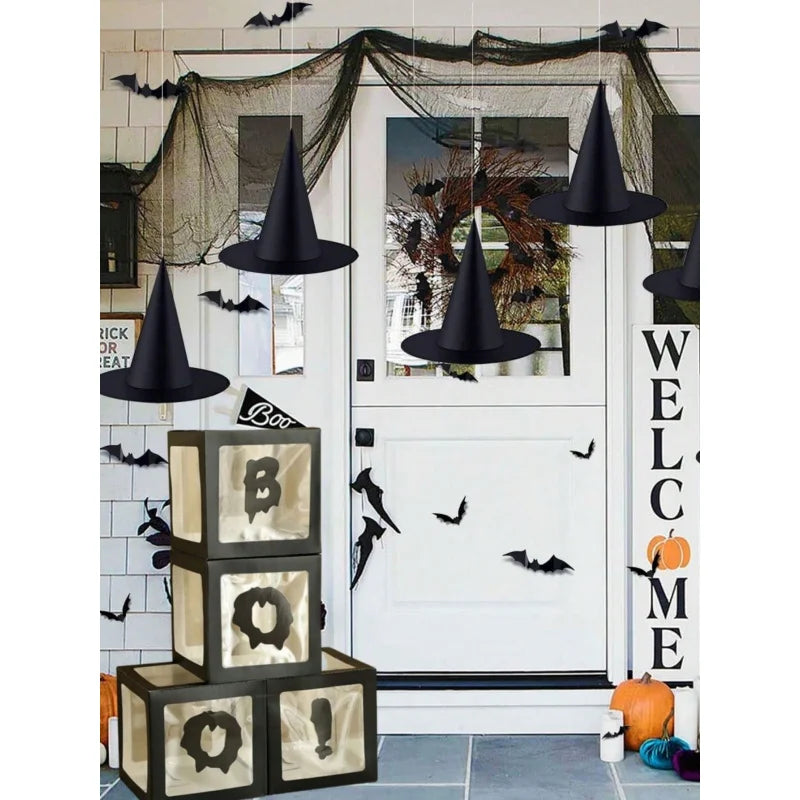 4Pcs Halloween Balloon Boxes with 4 black “BOO!” letter，Balloon Arch Decor for Halloween Party Decorations Shower Decoration