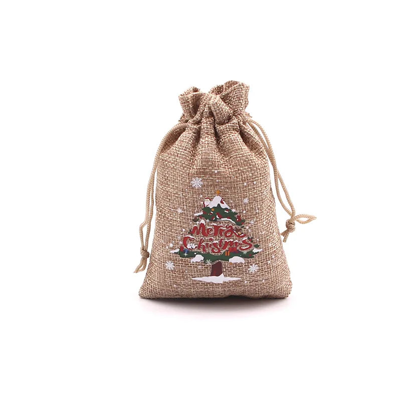 10Pcs/Lot Xmas Natural Jute Bags 10x14 13x18cm Christmas Candy Gift Bag Drawstring Pouches Nice Bracelet Jewelry Packaging Bags
