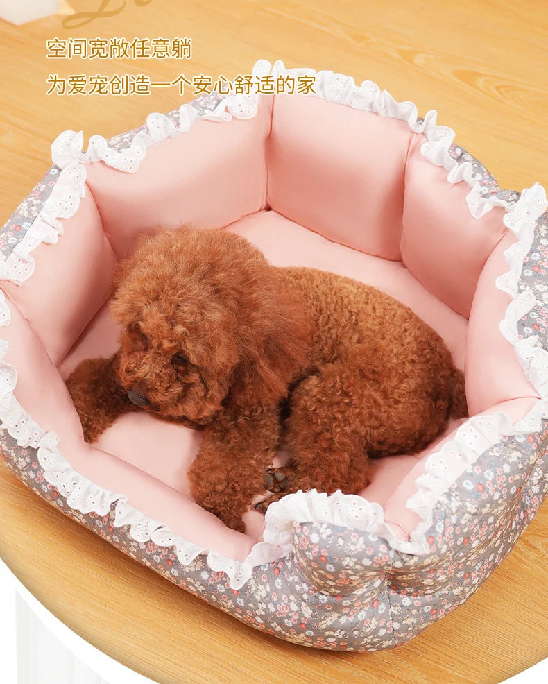 2024 Summer Pet Dog Bed Cat Bed Cat Mat Fragmented flowers Dog Mat Cotton Nest Dog house Puppy Sofa Bed Dog Beds for Medium Dogs
