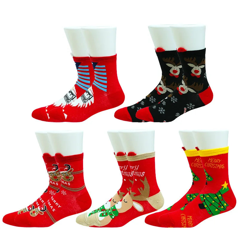 5 Pairs Christmas Socks For Woman Santa Claus snowman Christmas Socks Kawaii Cartoon Animal Girls Christmas Gifts