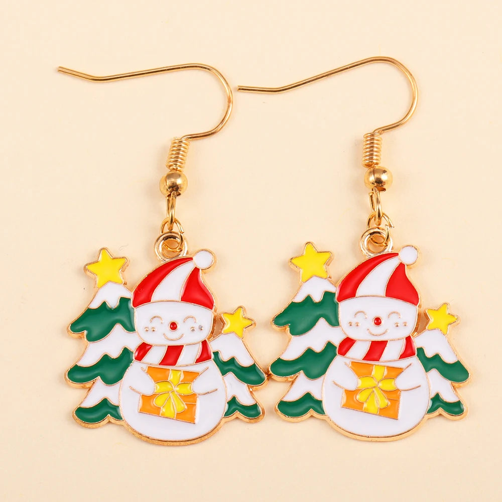 2Pairs Cute Christmas Set Earring Alloy Enamel Bell Snowflake Snowhouse Design Earrings - Perfect Holiday Jewelry Gift