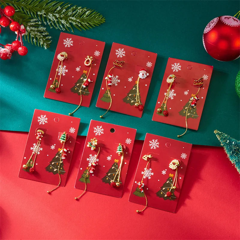 Moving Santa Claus Tassel Dangle Earrings For Women Christmas Tree Snowflake Asymmetric Long Chain Earring New Year Jewelry Gift