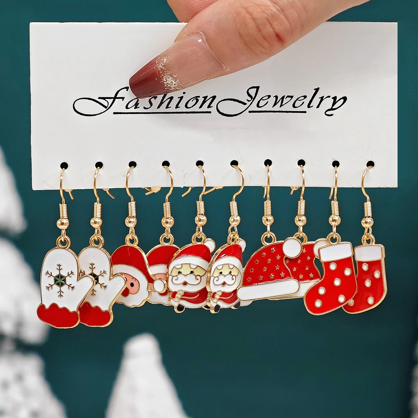 Cross-Border Fashion New Arrival Santa Claus, Reindeer, Christmas Tree and Moon Earrings Cute Cartoon Christmas Earrings Set