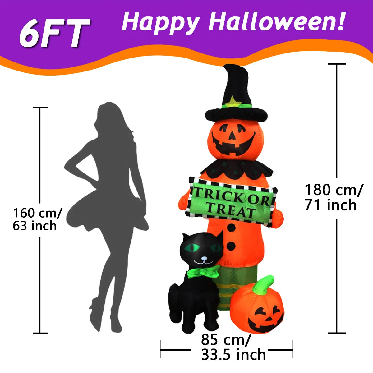 1pc Halloween Inflatables Outdoor Decorations Inflatable Yard Decoration with Build-in LEDs Blow Up Pumpkin for Halloween Party