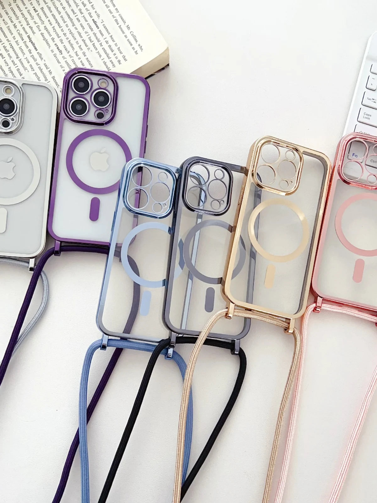 Luxury Phone Charm Strap For Magsafe Magnetic Case For iPhone 15 14 13 12 11 Pro Max 15 Plus Wireless Charging Cover Hange Rope