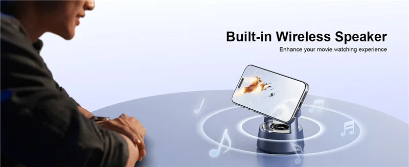 3 in 1 Magnetic Wireless Charger Bluetooth Speaker LED Light Desktop Fast Charging Phone Stand For iPhone 16 15 iWatch Airpods