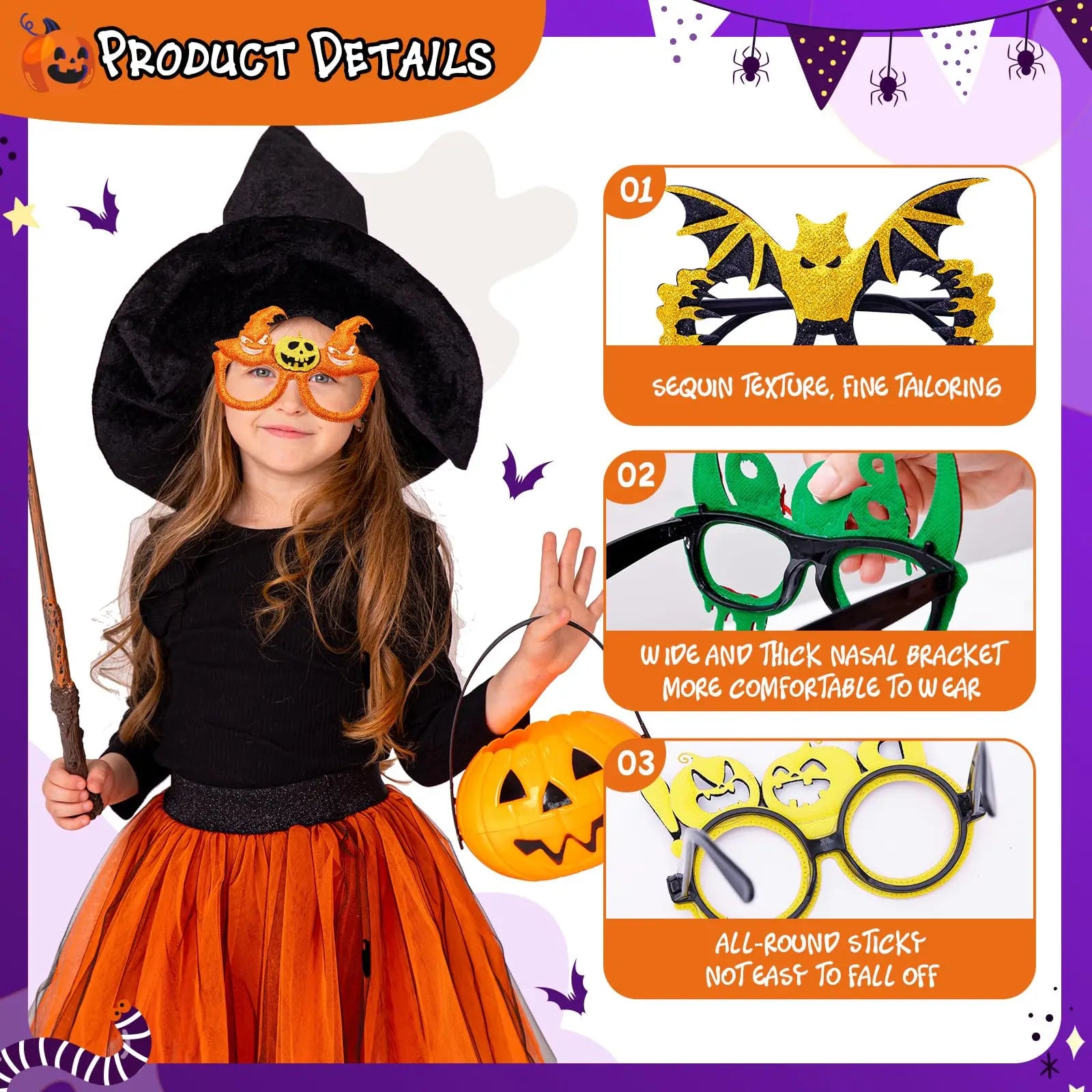 12-100Pcs Halloween Party Favors Glasses for Kids Family Halloween Treat Bag Stuffers Party Eyeglasses Trick or Treat Supplies