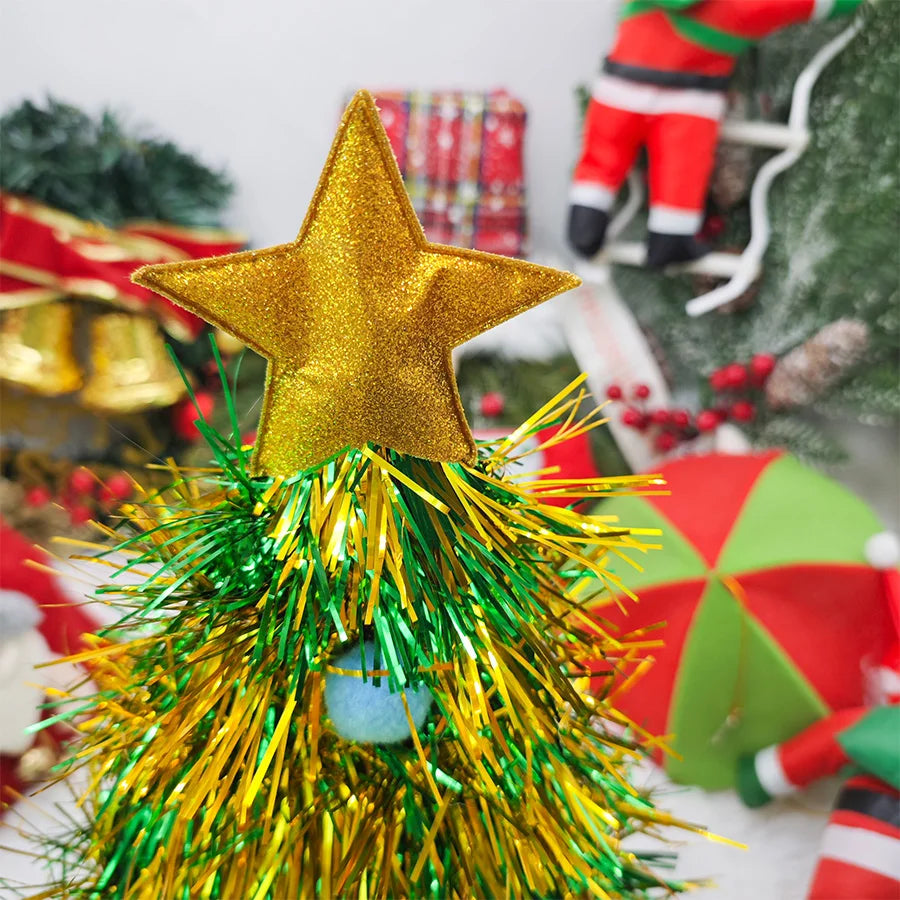 Christmas Tree Hats Fabric Rain Silk Hat for Adults Kids Funny Santa Hat with Tinsel Xmas Holiday Party Costume New Year Decor