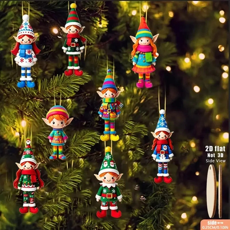 8/16/32Pcs Christmas Wooden Pendants 2D Angel Elf Xmas Hanging Ornament with Rope 2025 Christmas Home Decoration DIY Gift Labels