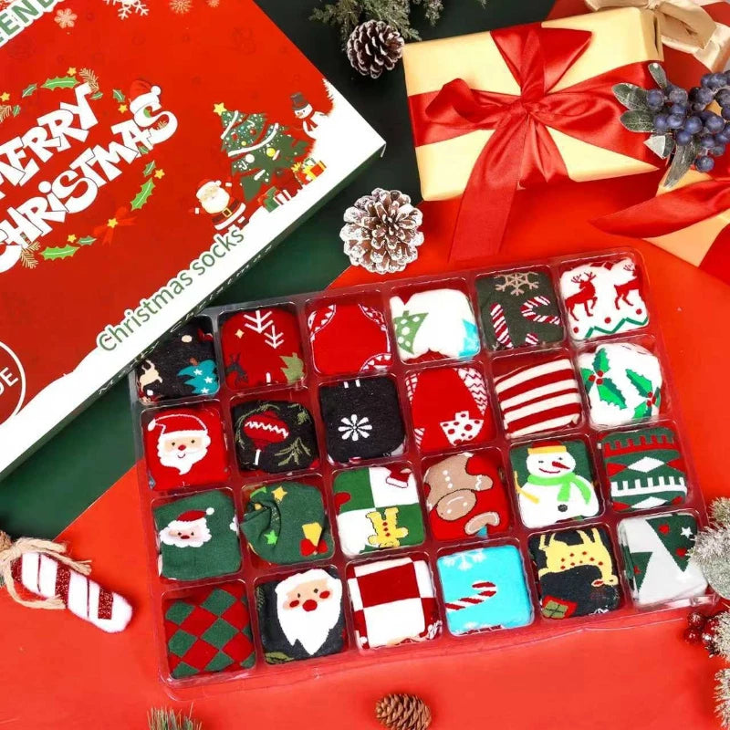 Xmas Socks Advents Calendar 2026 24 Day Countdown Christmas Socks Box Fun Colorful Unisex Socks Present for Men Women