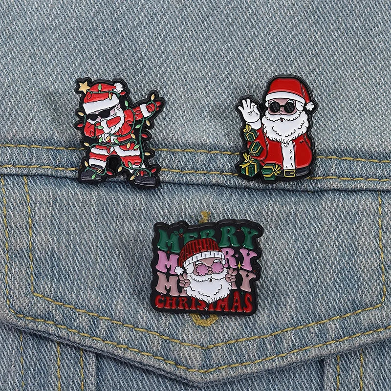 3 Pcs Cute Cartoon Christmas Day Brooch Santa Claus Enamel Pin Backpack Clothing Jewelry Metal Badge Accessories Gift