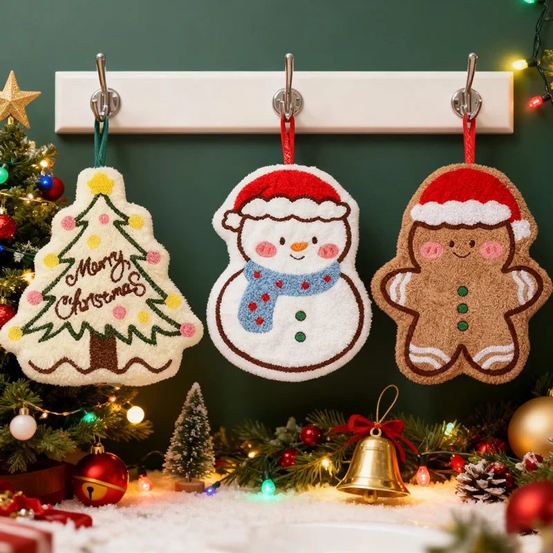Christmas Hand Towel Cartoon Gingerbread Man Snowman Coral Fleece Towel Christmas Home Kitchen Bathroom Decoration Xmas Gifts