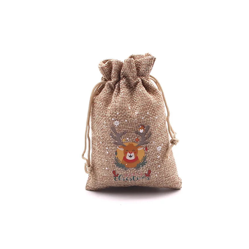10Pcs/Lot Xmas Natural Jute Bags 10x14 13x18cm Christmas Candy Gift Bag Drawstring Pouches Nice Bracelet Jewelry Packaging Bags
