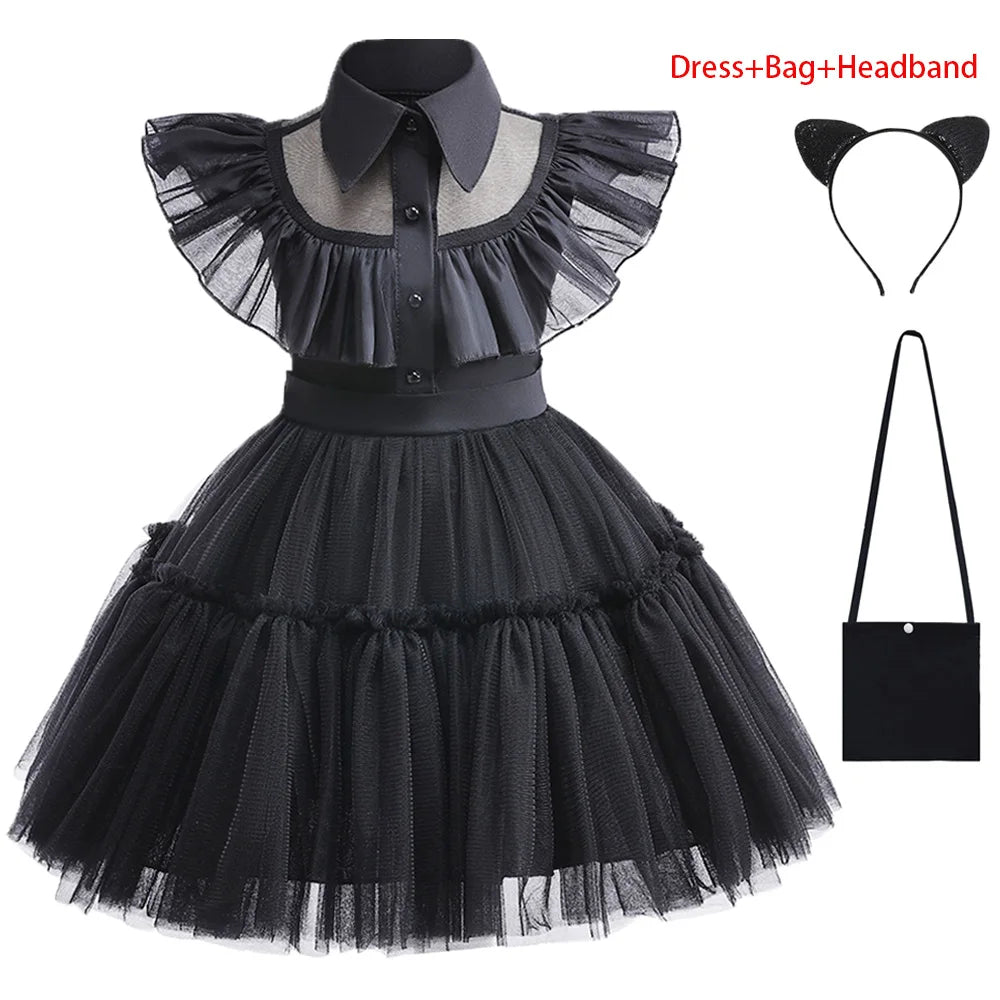 1-6 Years Children Dress For Girl Costume 2023 New Vestidos For Kids Birthday Party Dresses Black Halloween Cosplay Costumes