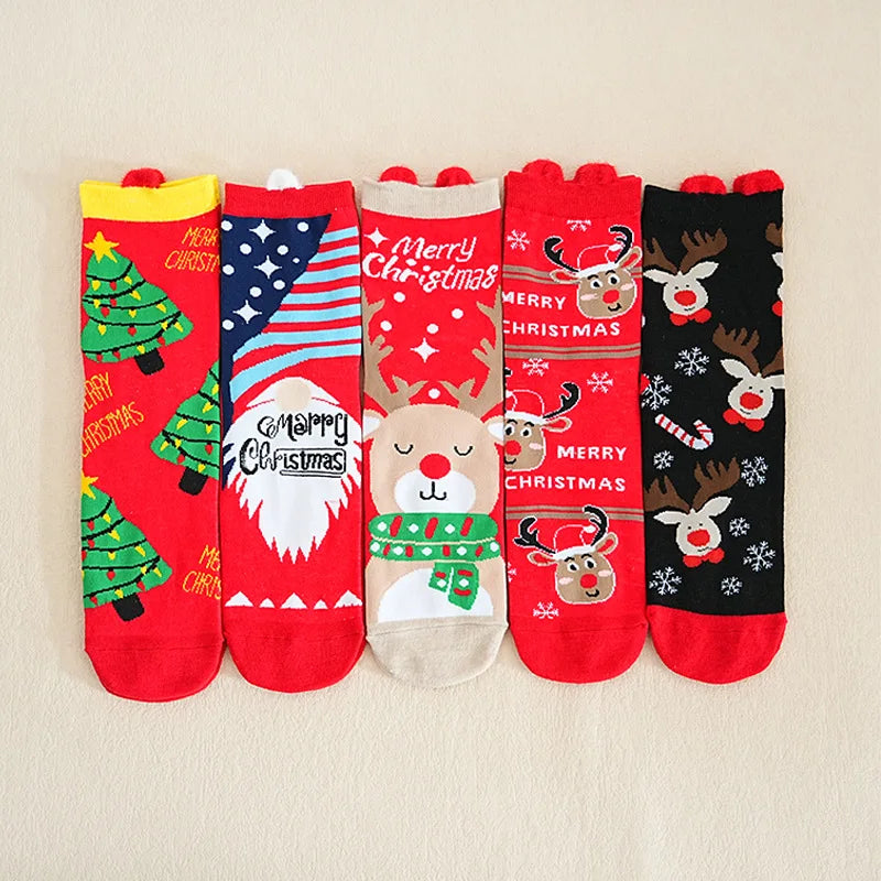 5 Pairs Christmas Socks For Woman Santa Claus snowman Christmas Socks Kawaii Cartoon Animal Girls Christmas Gifts