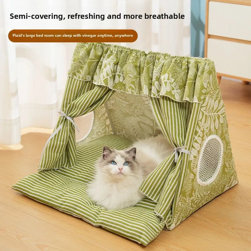Cute Cat Tent House Removable Clean Dog Tent Bed Breathable Cool Cats Summer Cave Large Space Puppy Kitten House Pet Accessories